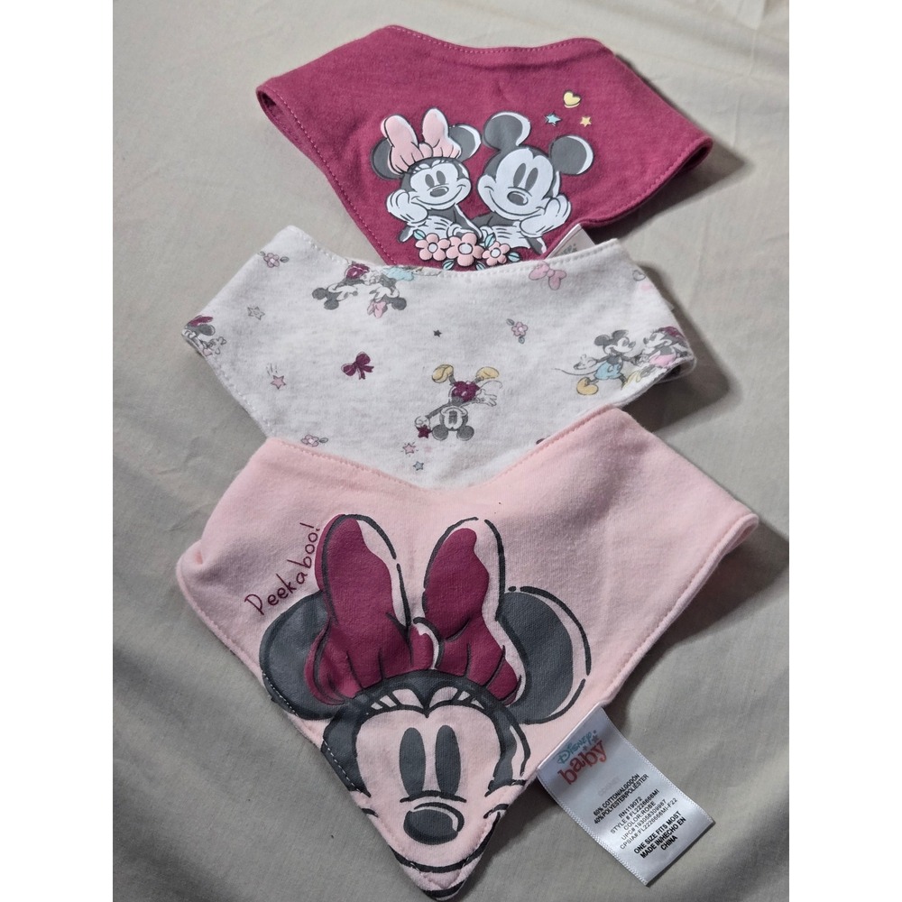 Disney Baby Minnie Mouse Bandana Bibs 3 Pack Pink Rose‎ White OSFM